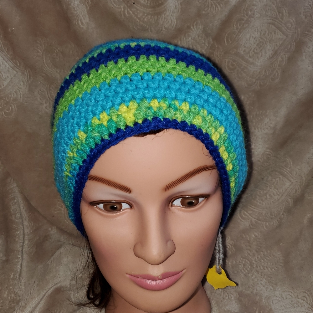 Crocheted adult boho slouchy beanie hat - Picture 3 of 4